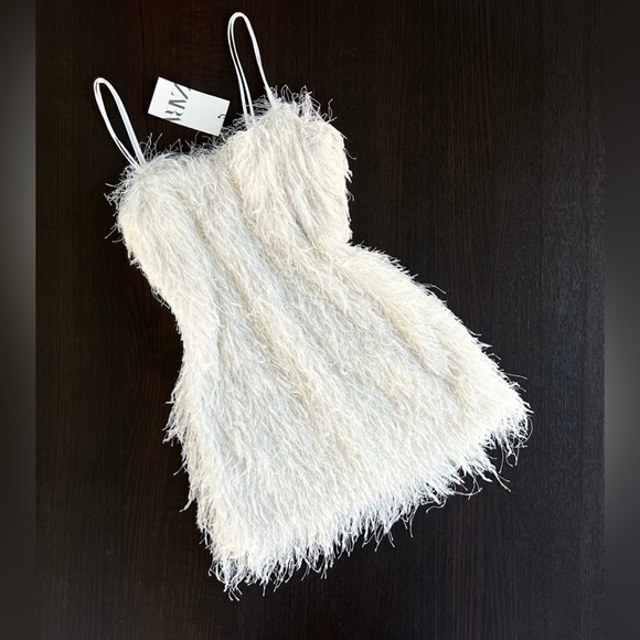 White Feathered Mini Dress